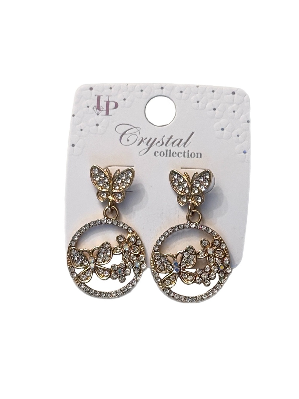 Gold Butterfly Crystal Drop Earrings